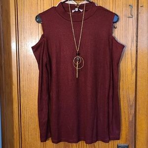 Cold shoulder top with attached necklace